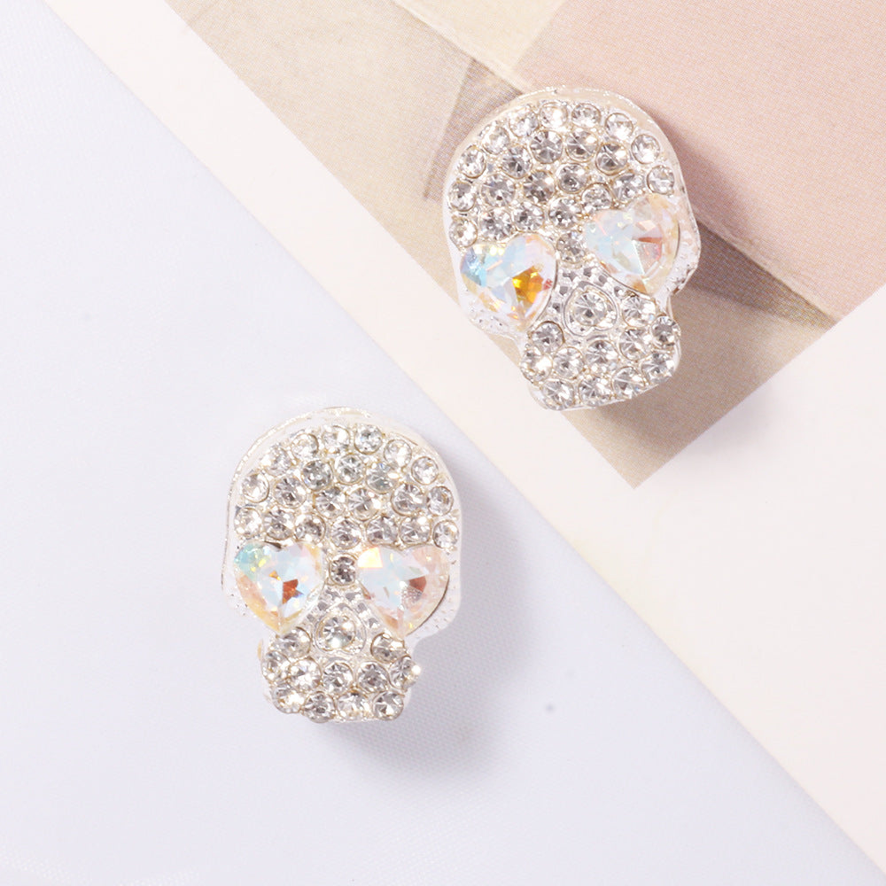 Wholesale Double-sided diamond alloy skull straight hole loose beads beaded DIY accessories